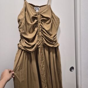 Ruche Detail Tan Maxi Dress